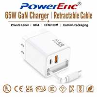 Chargeur magnétique sans fil 3-en-1 PowerEric 65W GaN à charge rapide avec prise DC pour écouteurs, rétractable, PD 3.0 QC 3.0 OVP OCP 5V/3A