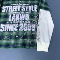 Chemise en flanelle à carreaux toile d'araignée avec strass, double couche, 100% coton, poids lourd, logo personnalisé OEM, style Y2K, streetwear pour hommes