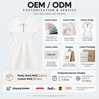 Robe Courte Tricotée Élégante Style Hepburn pour Femme, Col Polo, Manches Courtes Côtelées, Taille Cintrée, Vente en Gros OEM ODM