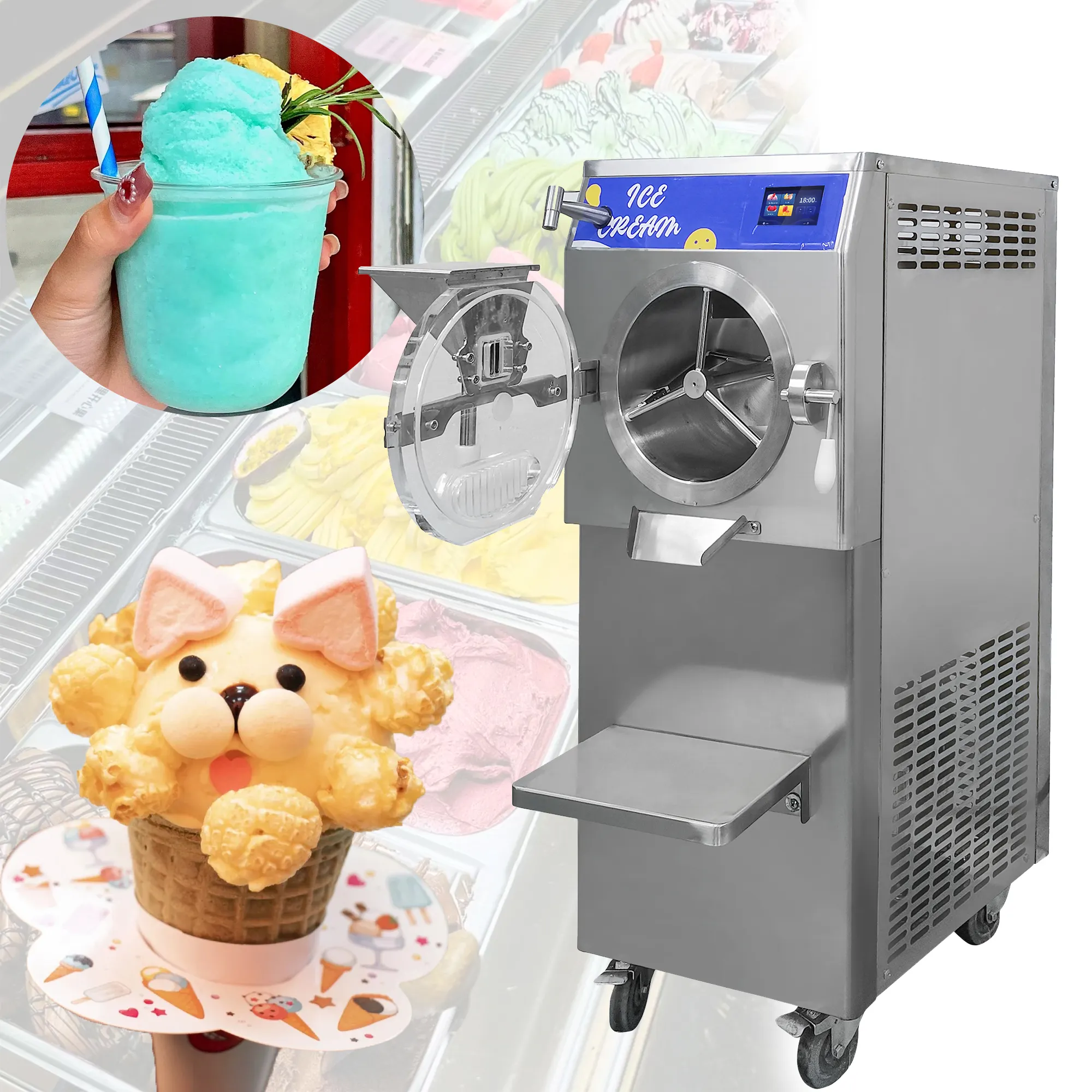 Mvckyi 5in1functional 48L/H Adjustable Speed Italian Gelato hard Ice Cream Batch Freezer Sorbet Gelato Machine for business