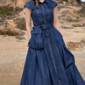 Colección Invierno 2025: Vestido Maxi Vaquero Elástico con Cordones, Tejido, Liso, Casual, 100% Algodón, Tallas Grandes, Sin Mangas, con Riñonera - Product Image 2