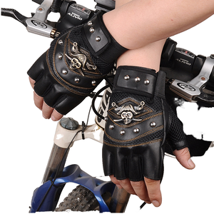 Gants de sécurité mi-doigts en cuir PU pour hommes, style punk, compatibles écran tactile, pour voyage, conduite, gym, fitness - Product Image 1