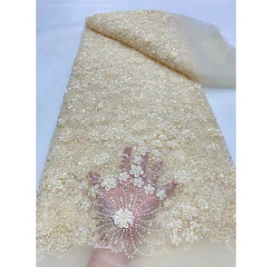 Toplace, gran oferta, tela blanca con cuentas, encaje y plumas, tela nupcial con cuentas pesadas, vestido africano <span class=keywords><strong>de</strong></span> encaje con cuentas - Product Image 3