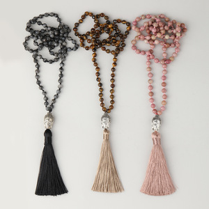8mm piedra Natural 108 Mala collar con cuentas Vintage étnico Buda cabeza colgante Yoga curación collar de cristal para Mujeres Hombres - Product Image 5