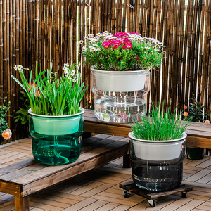 <span class=keywords><strong>Pot</strong></span> de fleurs rond <span class=keywords><strong>en</strong></span> résine P425, épaissi, transparent, auto-arrosant avec niveau d'eau visible, contrôle des racines, respirant, grand format - Product Image 6