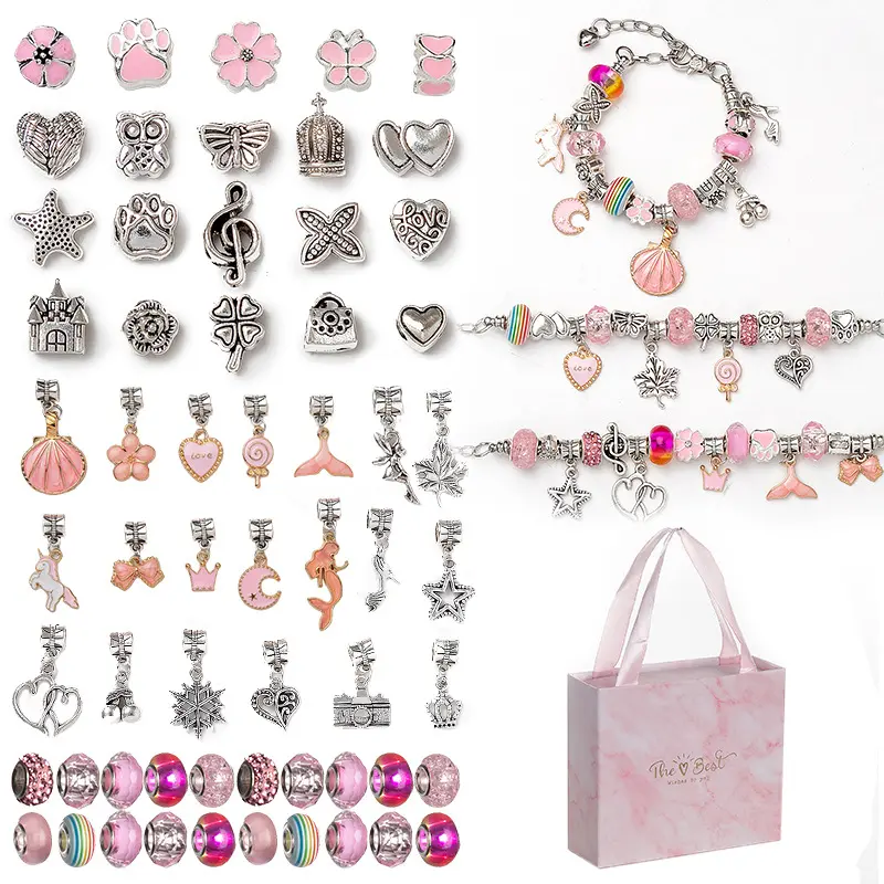 Kit de fabrication de bijoux, Bracelet à breloques, collier, cadeau, ensemble de perles en alliage, jouets pour enfants, Bracelets, cadeaux d'anniversaire pour filles