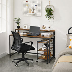 Modern Solid Wooden <strong>Computer</strong> <strong>Table</strong> with Removable Storage Cabinet Vintage Two Layer <strong>Home</strong> Office Pc Desks with Monitor Stand - Product Image 2