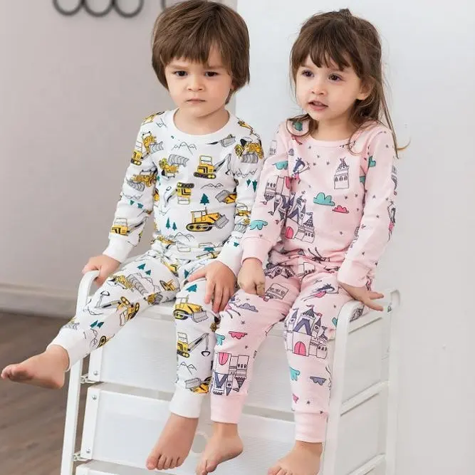 % 100% pamuk noel hediyesi karikatür kız çocuk pijamaları setleri Hotsale toptan/ODM/OEM