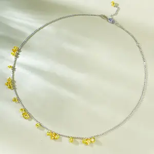 925 Full Sky Star Yellow Diamond Necklace Tears Broken Star River Pearl String Collar Chain Water Drop Chain Wedding Jewelry