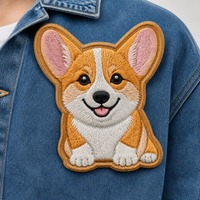 Patch thermocollant personnalisé en toile 3D brodée pour chapeau, motif chien Corgi, alphabet et cœurs - Tissu chenille, ODM disponible