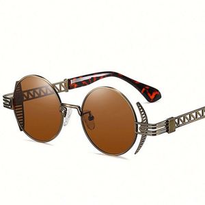 Gafas de Sol Redondas Punk Retro de Moda para Hombre y Mujer, Gafas de Sol Steampunk de Metal Hueco, Novedad de 2022 - Product Image 1