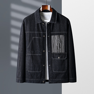 Veste de cow-boy lavée à <span class=keywords><strong>section</strong></span> mince et à épissage pour hommes de <span class=keywords><strong>grande</strong></span> taille veste en coton épais pour hommes de printemps de <span class=keywords><strong>grande</strong></span> taille - Product Image 5