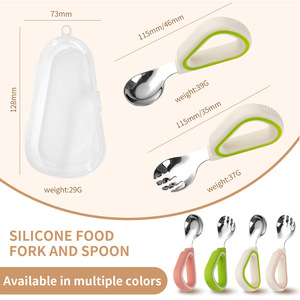 Tenedor y Cuchara de Entrenamiento <span class=keywords><strong>para</strong></span> Bebés con Mango de Silicona Sostenible AY, Diseño de Dibujos Animados, Forma Irregular, <span class=keywords><strong>para</strong></span> Uso Doméstico, Alimentación <span class=keywords><strong>Complementaria</strong></span> - Product Image 2