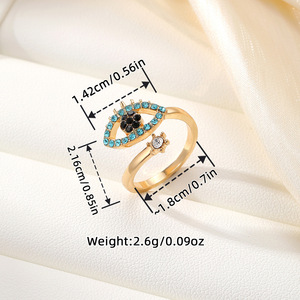 Bague œil du diable plaquée or, zircone bleue, forme d'œil, bijoux de mode unisexe, cadeau - Product Image 2