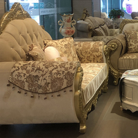 Ensemble de canapés en bois massif et tissu, style européen royal classique, mobilier de villa, luxe antique, canapé sectionnel en bois pour salon
