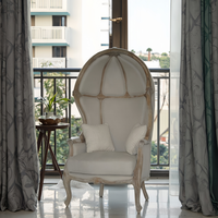 Meubles de salon convertibles français vintage en forme d'oeuf, chaise à baldaquin inclinable en cuir véritable, chaise en chêne avec dôme
