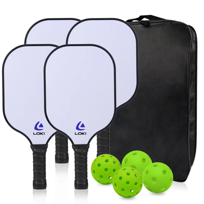 Fabricant Loki Ensemble de pagaies de pickleball approuvées directement par l'USAPA Raquette de pagaie de pickleball de 14mm avec 4 pagaies et 4 pickleballs