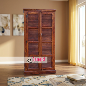 Armoire moderne en bois massif à 2 portes battantes / Penderie artisanale indienne pour hôtel, ferme ou salon - Product Image 5