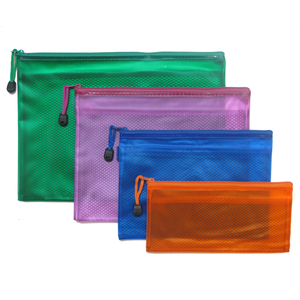 Custom logo plastic mesh document bag PVC Interlayer Zipper Bag a4 PVC file folder bag with zipper