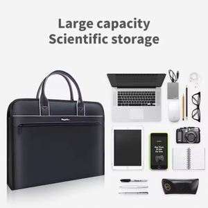 Luxury Oxford Cloth Tote Bag 15.6 Inch <b>Leather</b> Laptop <b>Briefcase</b> Executive Conference Document Organizer for Men - Product Image 4
