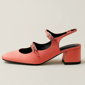 Escarpins à talons carrés bas pour femme, bout carré, avec boucles métalliques, sandales à double bride et découpe arrière, style bureau - Product Image 1