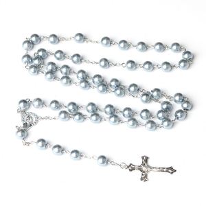 Collar de Rosario con Cruz Católica, Perlas de Imitación de 8MM, Regalos Cristianos de Pascua, Joyería de Oración para Iglesia, Venta al Por Mayor - Product Image 5