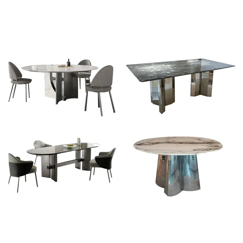 Sillas de comedor de estilo moderno, muebles de comedor, tapa de mármol, mesa de comedor de mármol grande