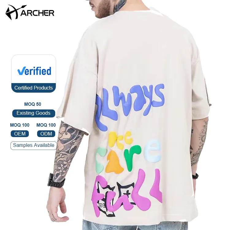 Factory custom round neck tShirts Cotton Heavyweight Plain sublimation tee shirts Oversized 3d Puff Print T shirt For Men