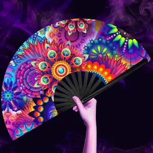 Kunden spezifischer UV-Druck 33cm Bambus Hand Falt fächer Lauter Clark Rave Fan für Tanzmusik Night Club Party Festival