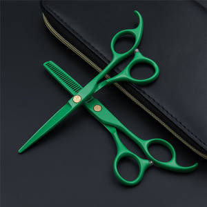 กรรไกรตัดผมมืออาชีพสแตนเลสใบมีดคมด้ามยาวสีเขียวเข้ม 6.0 นิ้วหัวตรงเครื่องมือเสริมความงาม - Product Image 2