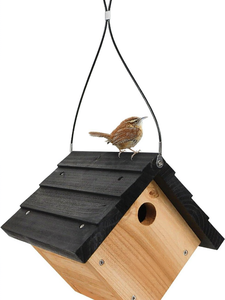 Comedero para Pájaros de Madera, Casa para Pájaros Colgante para Jardín Exterior, Caja de Nido con Acabado Rústico para Pájaros Silvestres - Product Image 1