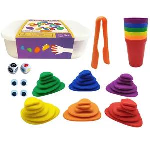 Balance toys 36pcs plastic rainbow sorting stacking stones rocks colorful building block puzzle set con flash card per bambini