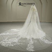 Robe de mariée sirène de luxe Jancember GT26001, robe sirène lourdement ornée de cristaux avec longue cape en dentelle, robes de mariée