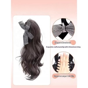 วิกผมหางม้าแบบหนีบสไตล์เกาหลีสุดฮิตจาก TikTok ประดับโบว์วิบวับ สำหรับผู้หญิง ทำด้วยมือจากเส้นใยสังเคราะห์ แบบลอนธรรมชาติ ไม่ต้องดัด/ย้อม - Product Image 4