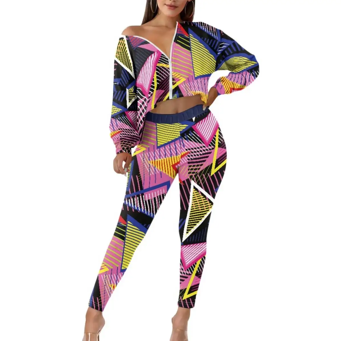 Hot Selling Ladies Winter Long Sleeves Zipper Cropped Yoga Pants Casual Coat Sports Two-piece Suit Tracksuit Luxury Women's Sets