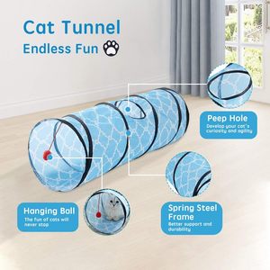 스트레이트 고양이 터널 튜브 실내 고양이를위한 고양이 장난감 터널 침대 팝업 접을 수있는 애완 동물 튜브 공이있는 대화 형 놀이 장난감 - Product Image 5