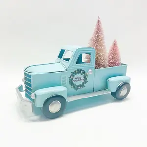 Buon natale nuovo design moderno articoli natalizi decorazioni per la casa al coperto ornamenti per camion in metallo blu per auto di natale