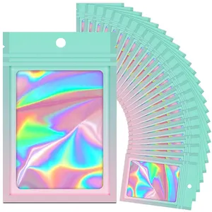 Personalizado Resealable Claro Transparente Folha De Alumínio Rainbow Laser Cheiro À Prova Mini Gradiente Ziplock Mylar Pouch Bags Embalagem