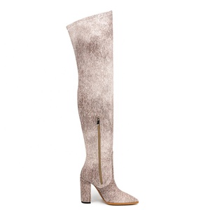 Bottes hautes pour femmes en denim, à talon épais, avec fermeture éclair latérale, pour jeans à jambe large, grandes tailles 47 - Product Image 5