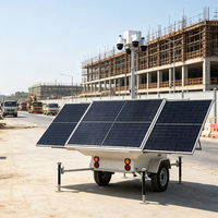 Remorque de caméra solaire mobile avec 4 panneaux solaires, batterie 16 kWh, mât télescopique de 6 m, étanche pour chantier de construction