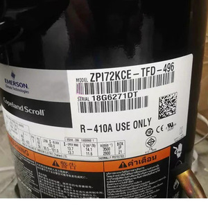 คอมเพรสเซอร์แบบสกรอลล์ Emerson รุ่น ZPI72KCE TFD 496 ใช้กับสารทำความเย็น R410A สำหรับทำความเย็นและทำความร้อนเท่านั้น - Product Image 1