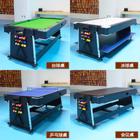 Table de Jeu Multi-Fonctions 4-en-1 Billard Américain et Snooker 7 Pieds, Air Hockey et Ping-Pong, Vente Chaude en Gros