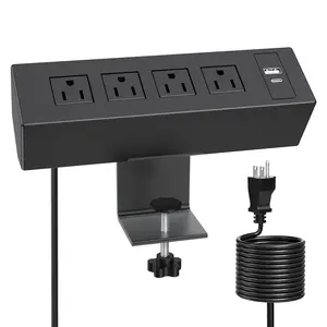 HOT Black Desktop Power Outlet Office Conference Hotel Clamp Desktop Outlet Power Strip