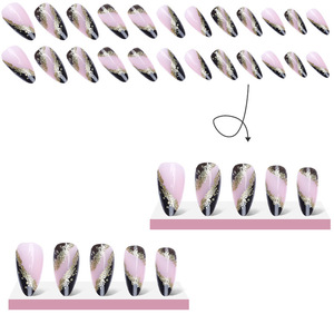 <span class=keywords><strong>Uñas</strong></span> Postizas de <span class=keywords><strong>Diseño</strong></span> Nuevo con Logotipo Personalizado, Estilo Francés, Color Negro y Rosa, <span class=keywords><strong>Uñas</strong></span> Acrílicas de Lujo con Pegamento - Product Image 5