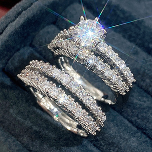 Ensemble de deux bagues creuses à double couche pour femmes, bijoux de mariage - Product Image 1