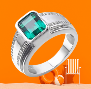 แหวนแต่งงานหรือแหวนหมั้นสำหรับผู้ชายจาก UM Jewelry ประดับด้วยมรกตสีเขียวทรงแปดเหลี่ยมเจียระไนอย่างหรูหรา ตัวเรือนเงินแท้ - Product Image 5