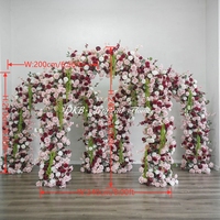 Arco Floral en Forma de U para Entrada de Boda, Rosas Rojas y Rosadas, Amaranto, Arco de Flores con Cobertura Total, Decoración para Fiestas