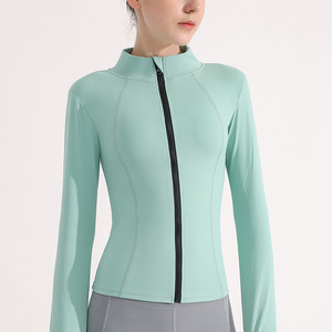 Ropa deportiva Abrigo informal Chaqueta deportiva Cremallera Entrenamiento Correr Yoga Abrigo Slim Fit Manga larga Chaqueta de pista de yoga con agujeros para los pulgares - Product Image 3