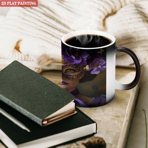 Frosted Black <b>Ceramic</b> <b>Mug</b> 11oz Heat Changing Magic Cup With Purple Mask Art Design - Product Image 3