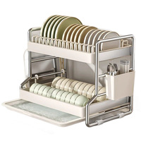 Égouttoir à vaisselle double niveau en acier carbone de luxe pour comptoir de cuisine, non pliable, multifonctionnel, rangement domestique